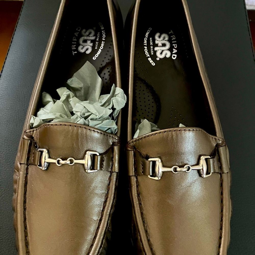 SAS shoes metallic bronze loafers